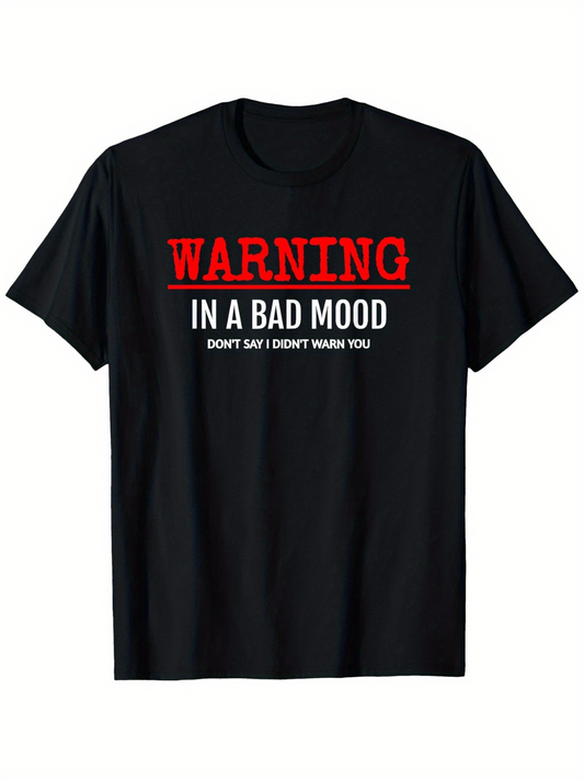 Men's Graphic T-Shirt Warning Bold Red Lettering Statement With Sharp Block Typography Shirt