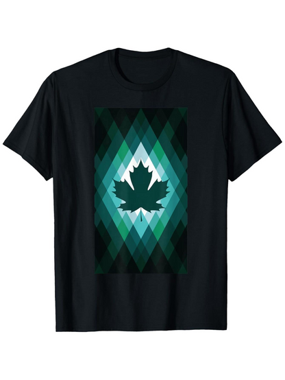 Men's Graphic T-Shirt Geometric Blue Green Abstract Layers Framing Maple Leaf