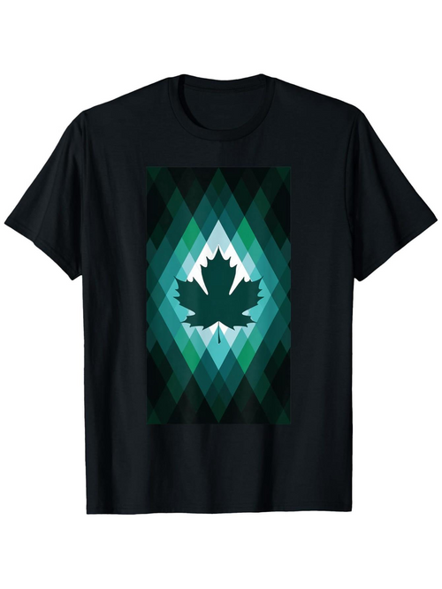Men's Graphic T-Shirt Geometric Blue Green Abstract Layers Framing Maple Leaf