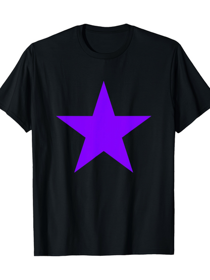 Men's Graphic T-Shirt Vivid Purple Star On Midnight Black T Shirt