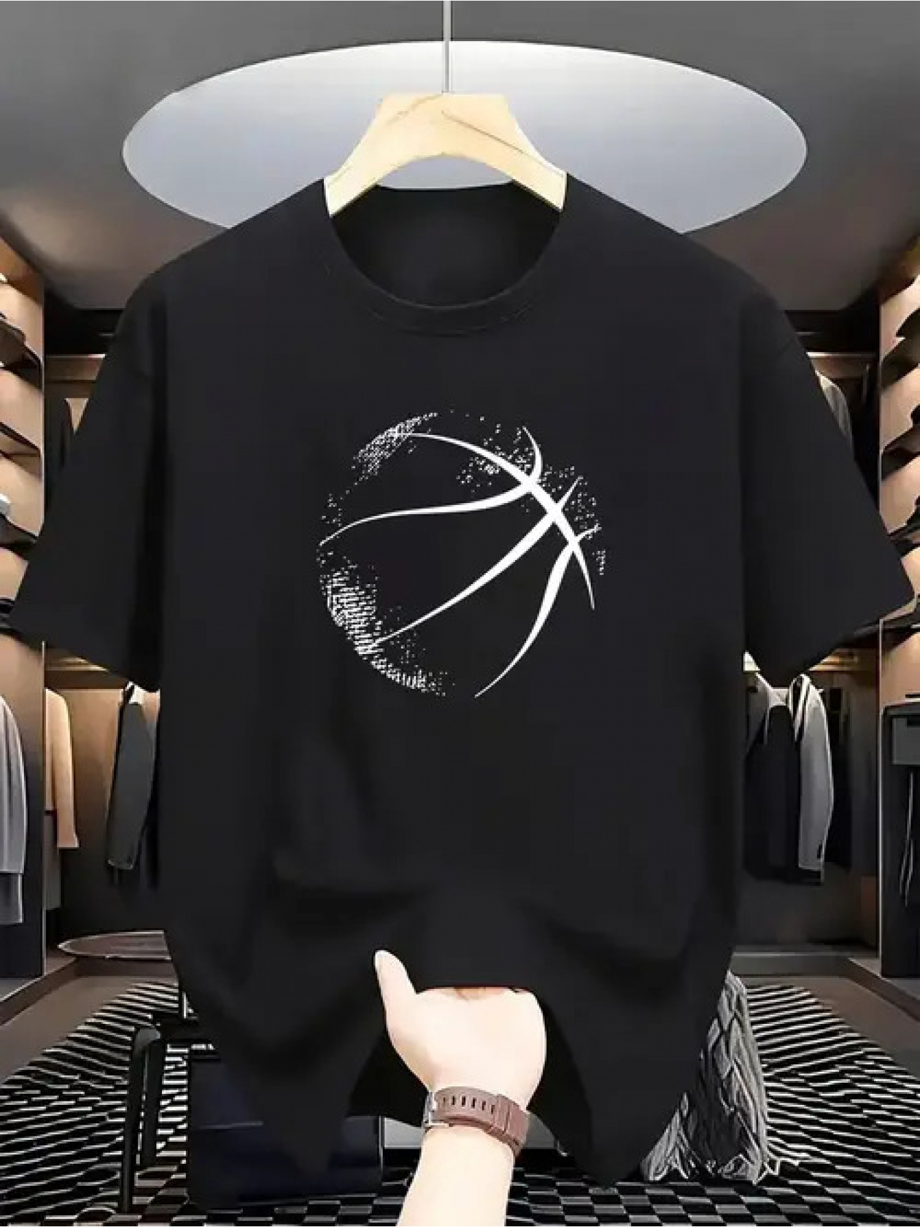 Men's Graphic T-Shirt Abstract Grunge Artistic Paint Strokes With White Basketball