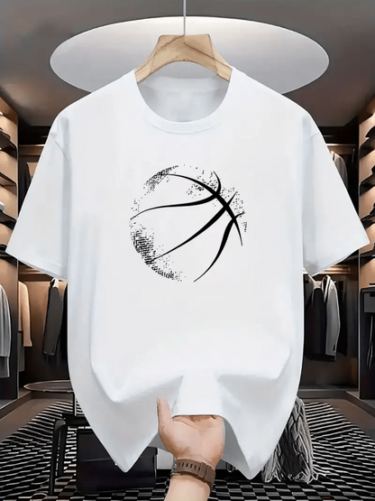 Men's Graphic T-Shirt Abstract Circular Brush Strokes With Artistic Minimalist Basketball