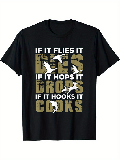 Men's Graphic T-Shirt Bold Text With Birds And Fish On Hunting Slogan Shirt