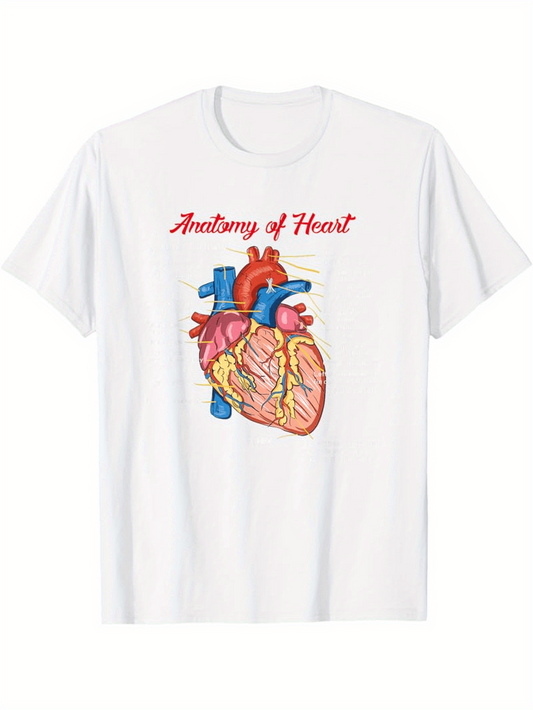 Men's Graphic T-Shirt Anatomy Of Heart Realistic Illustration With Detailed Visible Arteries Colored Heart
