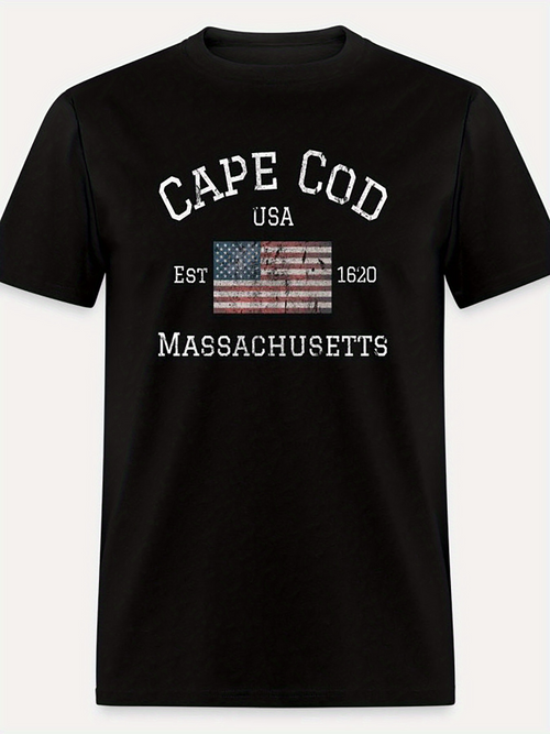 Men's Graphic T-Shirt Cape Cod American Flag With Historic Coastal Massachusetts Lettering