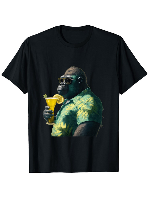 Men's Graphic T-Shirt Tropical Shirt Wearing Gorilla Holding Lemon Cocktail