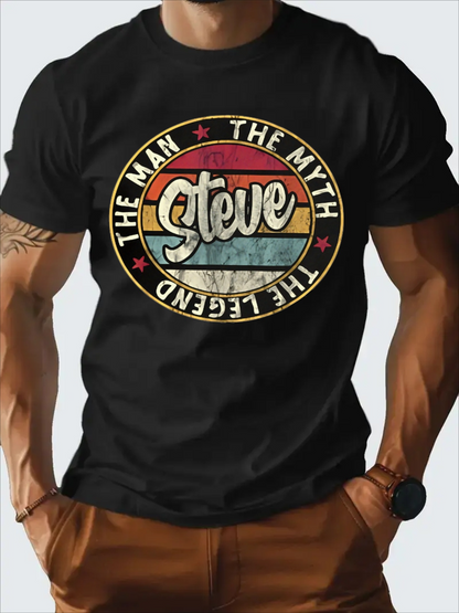 Men's Graphic T-Shirt The Man The Myth The Legend Retro Striped Iconic Name Steve