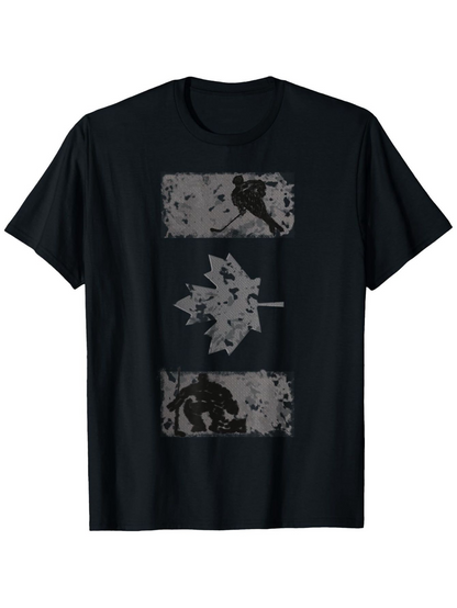 Men's Graphic T-Shirt Monochrome Abstract Grunge With Maple Leaf Among Silhouette Creatures T Shirt