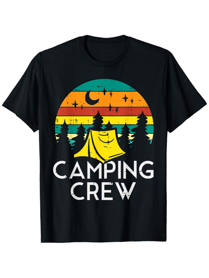 Men's Graphic T-Shirt Camping Crew Under Colorful Sunset Sky With Trees And Tent