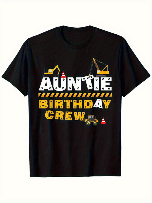 Men's Graphic T-Shirt Auntie Birthday Crew With Construction Vehicles And Traffic Cones Design T Shirt