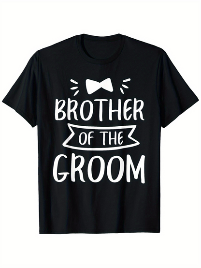 Men's Graphic T-Shirt Brother Of The Groom Playful Typography With Bow Tie Graphic T Shirt