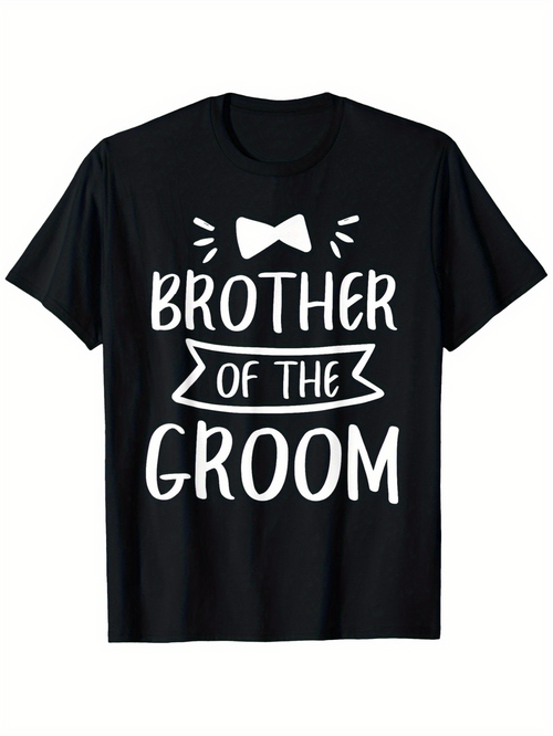 Men's Graphic T-Shirt Brother Of The Groom Playful Typography With Bow Tie Graphic T Shirt