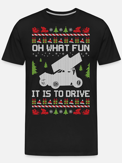Men's Graphic T-Shirt Oh What Fun It Is To Drive Winter Motif With Car And Christmas Trees