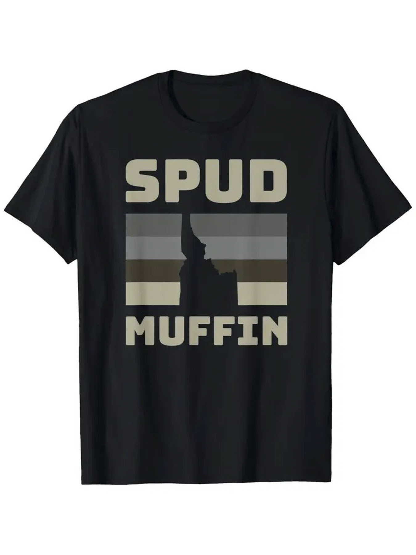 Men's Graphic T-Shirt Retro Style Text With Silhouette Potato Under Striped Sunset Muffin