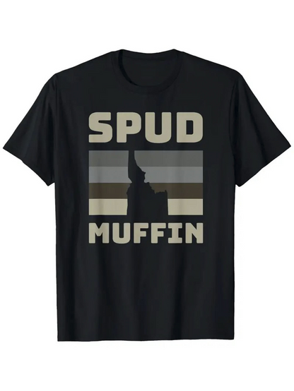 Men's Graphic T-Shirt Retro Style Text With Silhouette Potato Under Striped Sunset Muffin