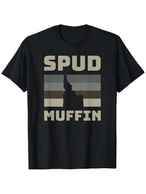 Men's Graphic T-Shirt Retro Style Text With Silhouette Potato Under Striped Sunset Muffin