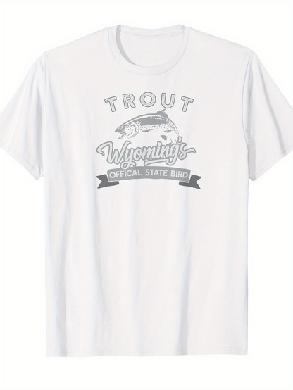 Men's Graphic T-Shirt Trout Jumping Over River With Wyoming State Banner Fish