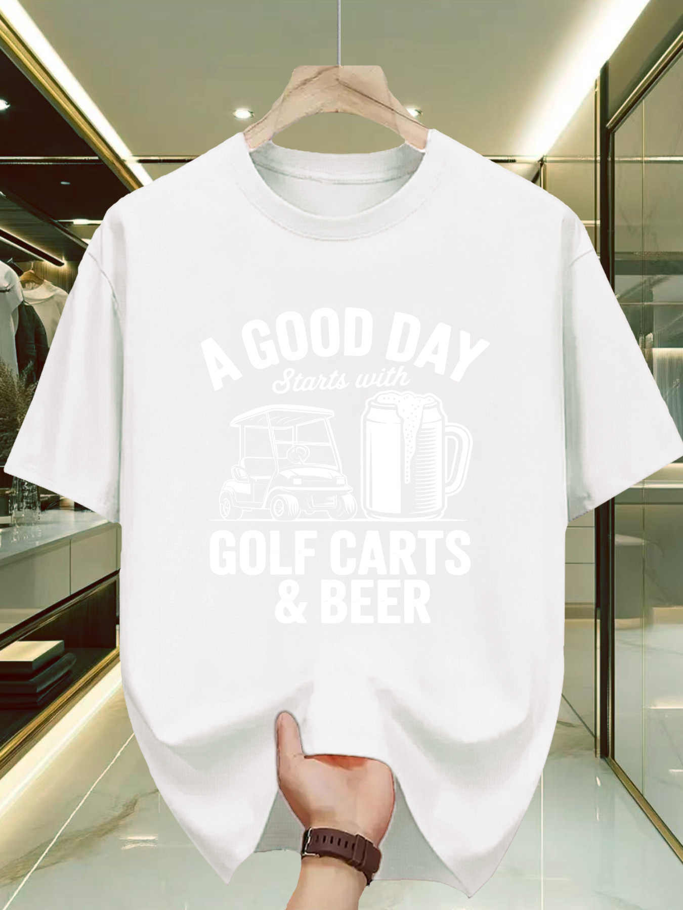 Men's Graphic T-Shirt A Good Day With Golf Carts And Beer Illustration Shirt