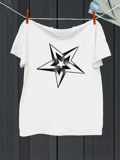 Men's Graphic T-Shirt Three Dimensional Overlapping Black Graphic Star