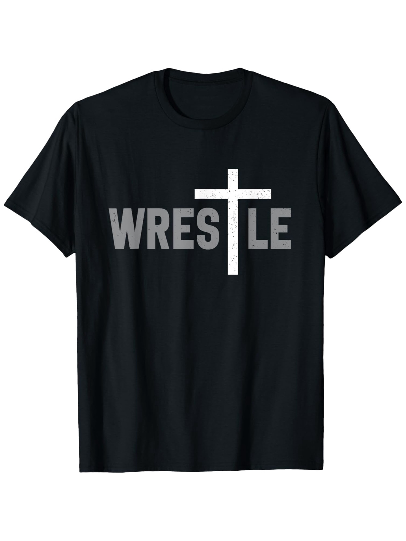 Men's Graphic T-Shirt Bold White Cross Among Lettering Wrestle Shirt