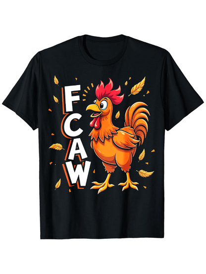 Men's Graphic T-Shirt Colorful Autumn Leaves With Cartoon Rooster Surrounded By Falling Petals Chicken