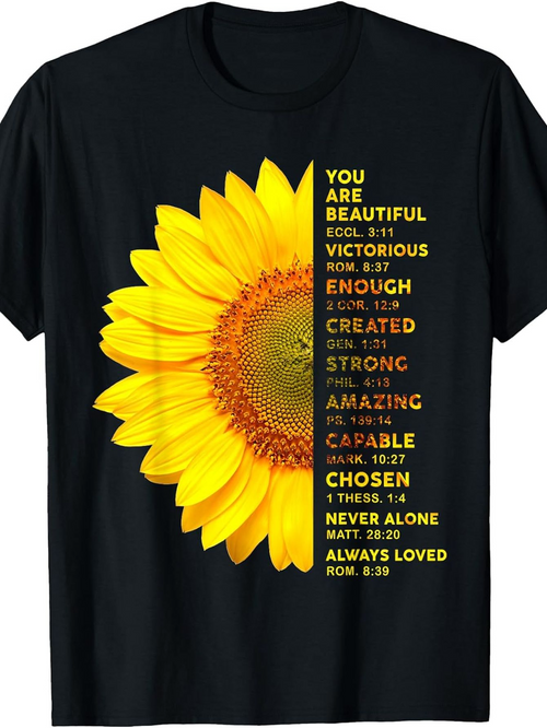 Men's Graphic T-Shirt Bright Sunflower With Motivational Christian Bible Quotes And Verses