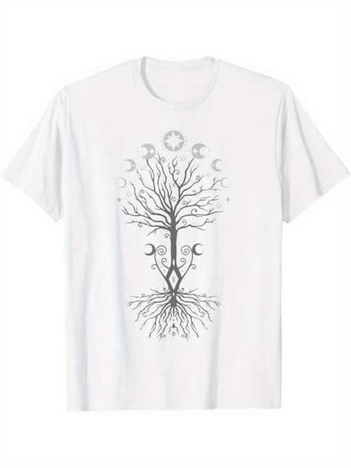 Men's Graphic T-Shirt Mystical Crescent Moon Phases With Bare Tree And Spreading Roots