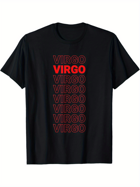 Men's Graphic T-Shirt Red Repeated Bold Lettering With Modern Zodiac Virgo Text