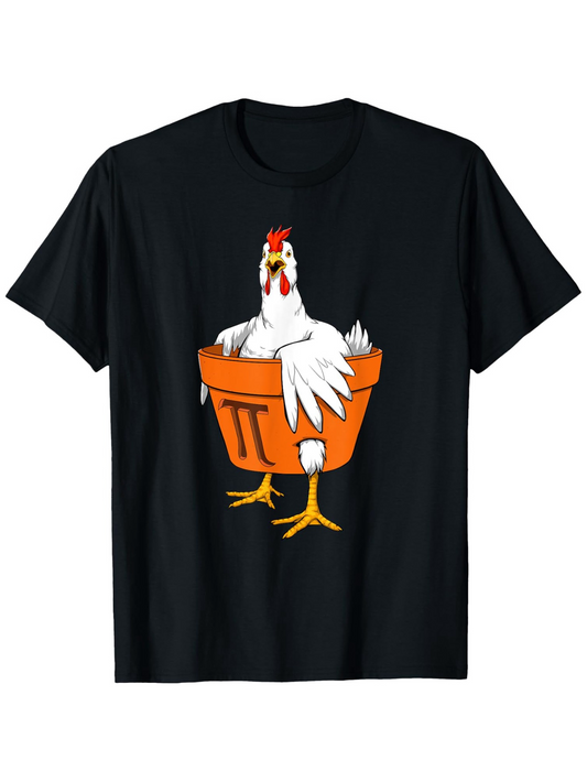 Men's Graphic T-Shirt White Chicken Sitting In Orange Bucket With Painted Markings