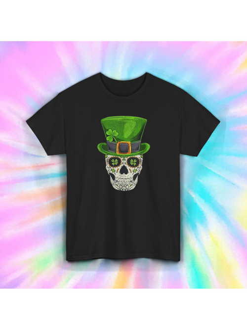 Men's Graphic T-Shirt Green Leprechaun Hat With Golden Buckle Over Skull