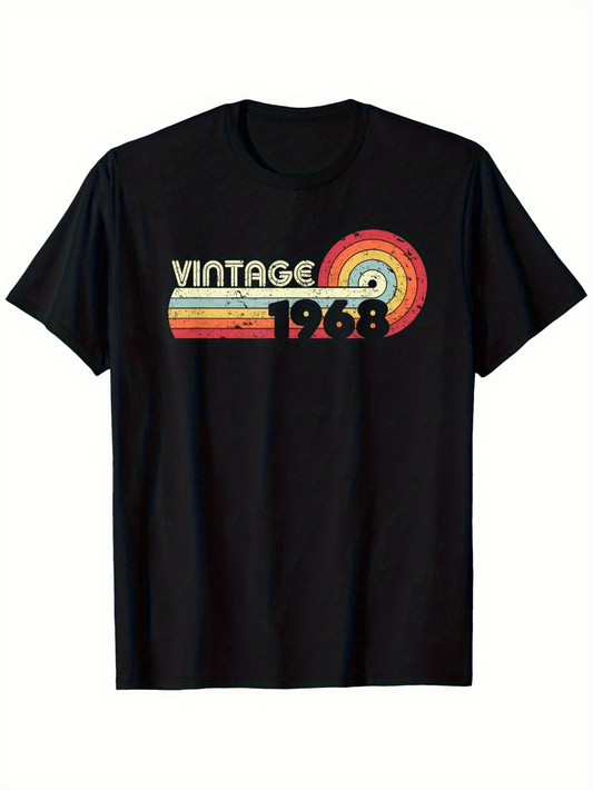Men's Graphic T-Shirt Vintage 1968 Retro Rainbow Graphic With Faded Colorful Stripes And Bold Numbers