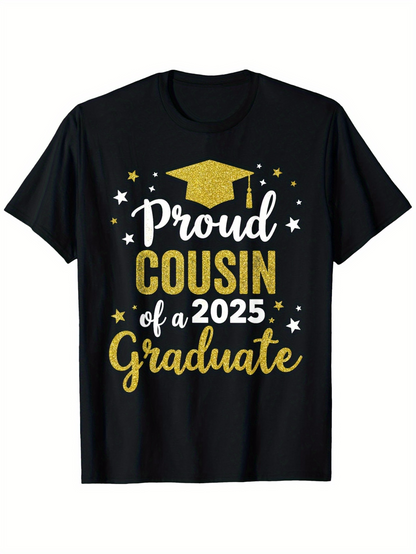Men's Graphic T-Shirt Proud Cousin Of A 2025 Graduate With Gold Graduation Cap And Stars Graduate