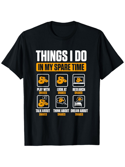Men's Graphic T-Shirt Things I Do In My Spare Time Cartoon Snakes Playing Researching And Dreaming Snake