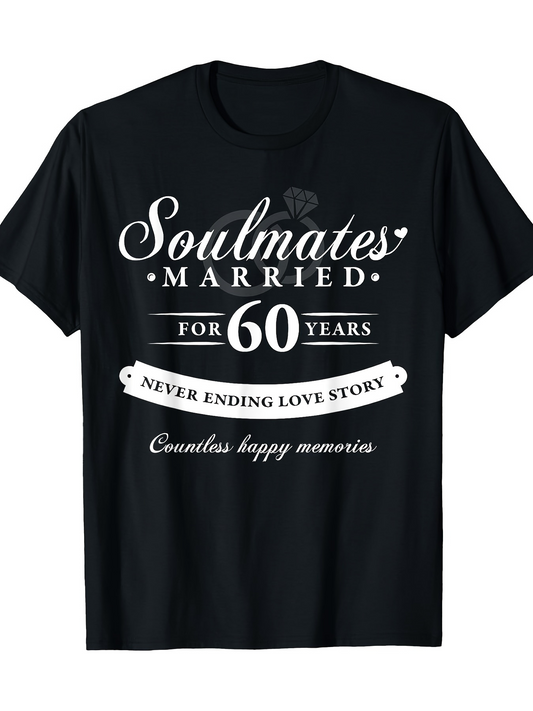 Men's Graphic T-Shirt Soulmates Married For Sixty Years Never Ending Love Story Countless Happy Memories Black T Shirt