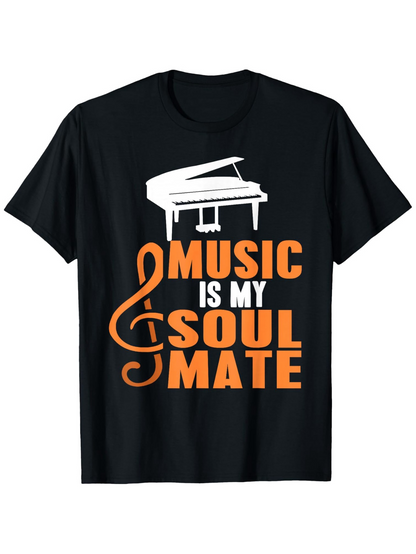 Men's Graphic T-Shirt Music Is My Soul Mate White Piano With Orange Musical Symbol Graphic