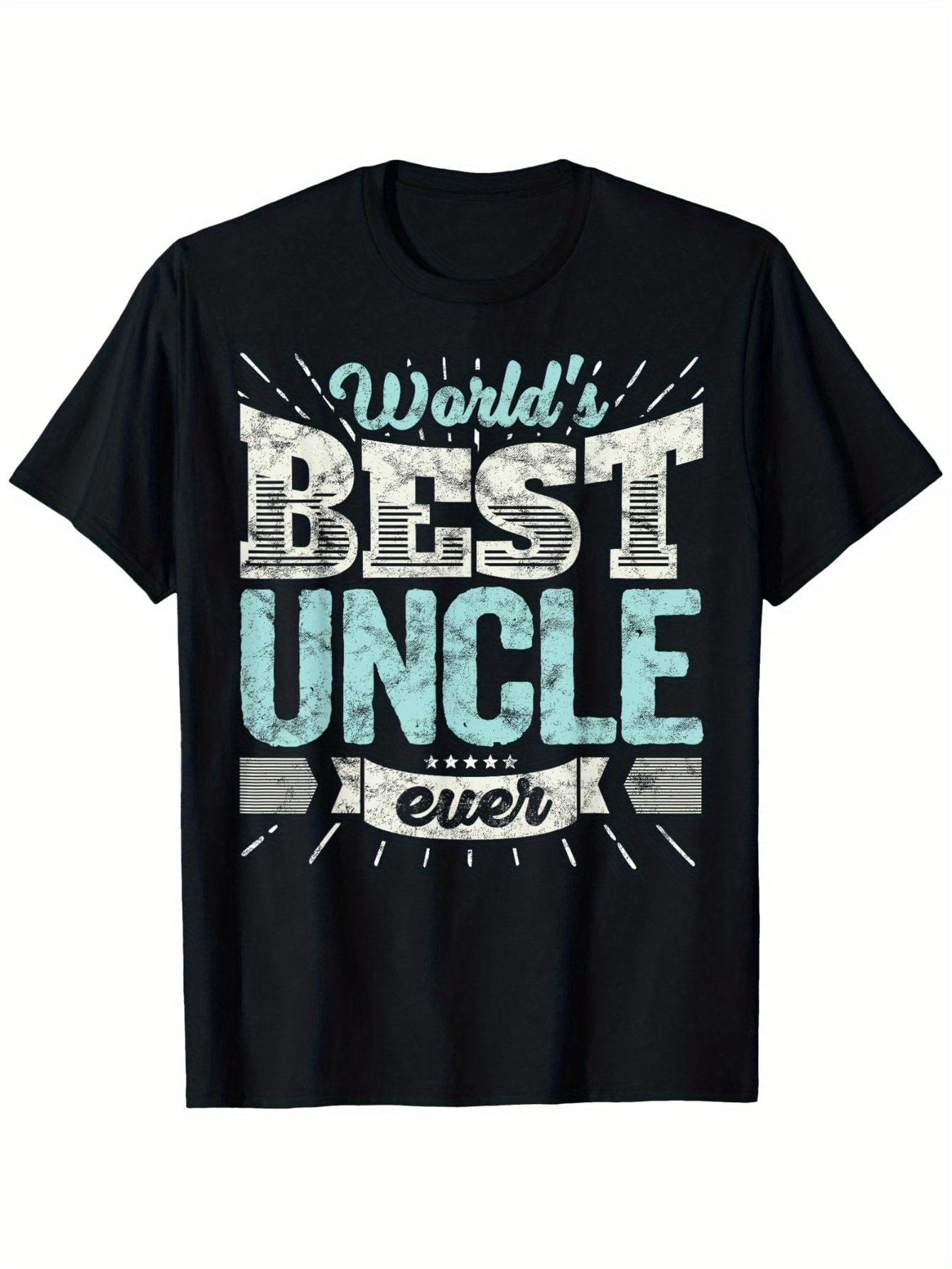 Men's Graphic T-Shirt Worlds Best Uncle Ever Vintage Distressed Lettering On Classic Black T Shirt