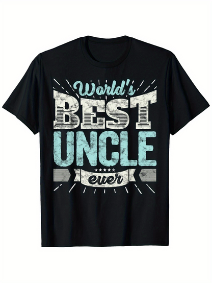 Men's Graphic T-Shirt Worlds Best Uncle Ever Vintage Distressed Lettering On Classic Black T Shirt