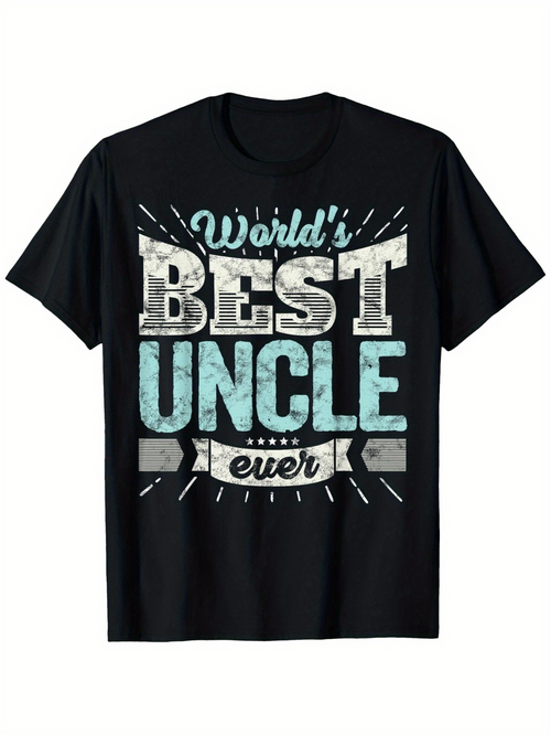 Men's Graphic T-Shirt Worlds Best Uncle Ever Vintage Distressed Lettering On Classic Black T Shirt