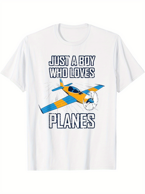 Men's Graphic T-Shirt Just A Boy Who Loves Flying Among Colorful Cartoon Style Airplane