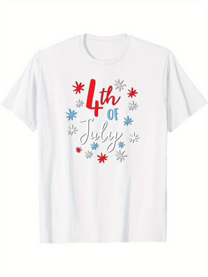 Men's Graphic T-Shirt Fourth Of July Stars And Festive Fireworks With Decorative Lettering