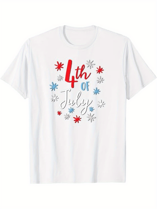 Men's Graphic T-Shirt Fourth Of July Stars And Festive Fireworks With Decorative Lettering