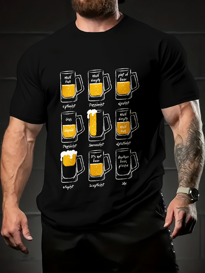 Men's Graphic T-Shirt Different Levels Of Beer Glasses With Playful Illustrations And Text Beer Mug