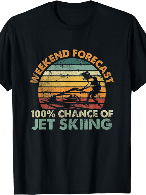 Men's Graphic T-Shirt Weekend Forecast Vintage Sunset With Water And Silhouette Of Person Jet Skiing