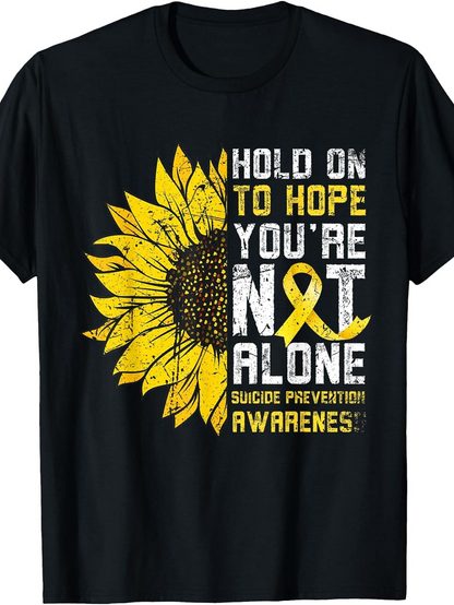 Men's Graphic T-Shirt Hold On To Hope With Yellow Sunflower Ribbon Awareness