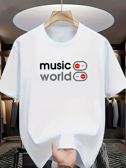 Men's Graphic T-Shirt Music World With Play And Pause Button Motifs Under Soft Lighting T Shirt