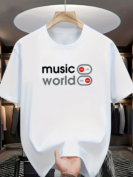Men's Graphic T-Shirt Music World With Play And Pause Button Motifs Under Soft Lighting T Shirt