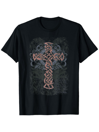 Men's Graphic T-Shirt Ancient Celtic Motifs Swirling Among Floral Inspired Patterns Cross