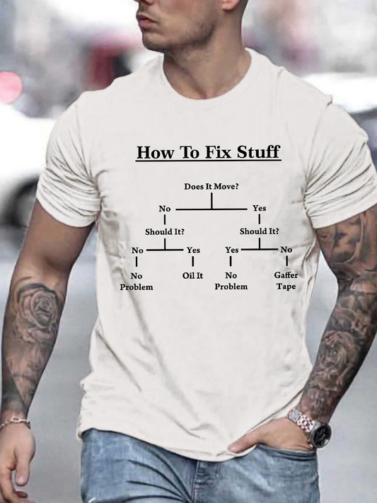 Men's Graphic T-Shirt How To Fix Stuff Simple Flowchart Humor White T Shirt