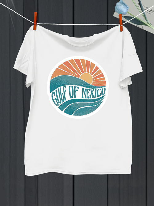 Men's Graphic T-Shirt Gulf Of Mexico Sunrise With Radiating Rays Over Ocean Waves Graphic