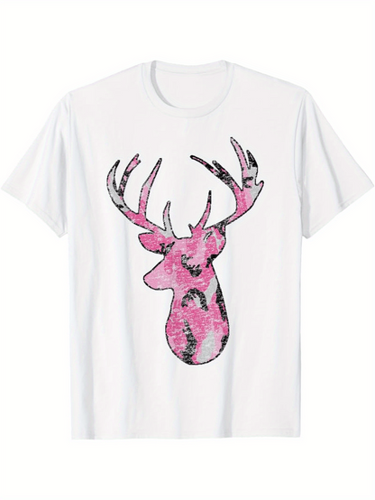 Men's Graphic T-Shirt Pink Camouflage Silhouette Surrounded By Subtle Patterns Deer